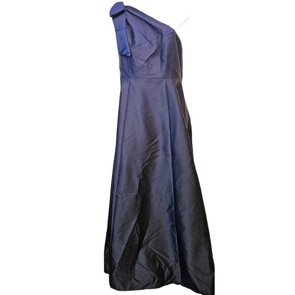 Alfred Sung Midnight One Shoulder Bow Satin Gown Size 12R NWT Holidays Party - Picture 1 of 9